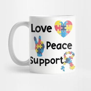 Love Peace Support Autism Awareness Puzzle Pieces Mug